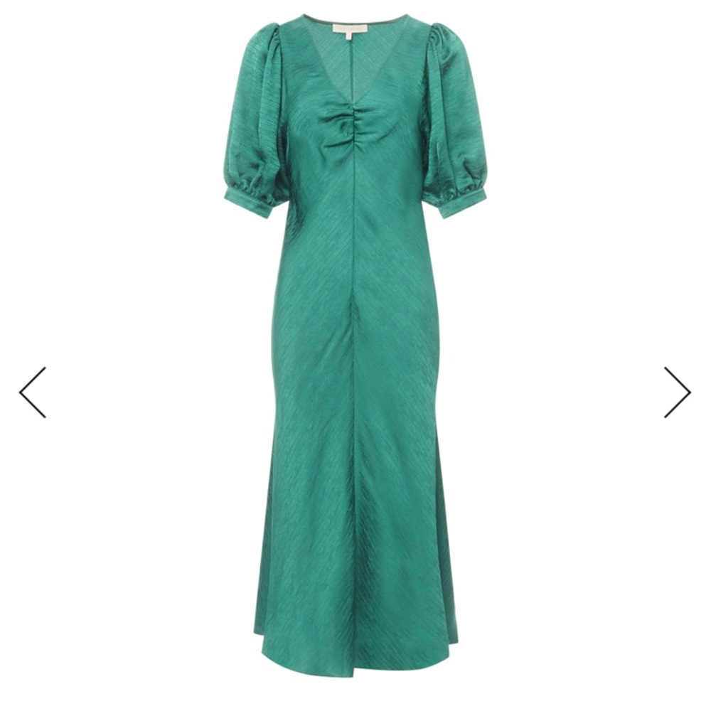 Midi puffed sleeves green/emerald dress